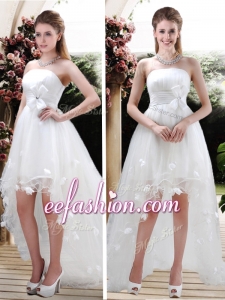 2016 Strapless High Low Wedding Dresses with Appliques and Belt