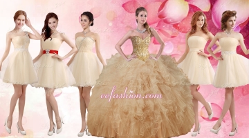 Classical Applique and Ruffled Champagne Sweet 16 Dress and Short Dama Dresses
