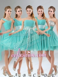 2015 A Line Ruching Lace Up Bridesmaid Dress in Aqua Blue