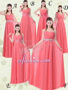 Exquisite Watermelon Bridesmaid Dresses with Ruch and Beading