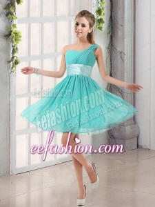Natural One Shoulder A Line Ruching Lace Up Bridesmaid Dress