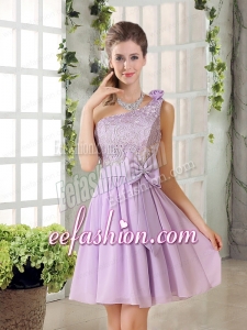 One Shoulder Lilac Bridesmaid Dress with Bowknot for 2015