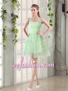 Ruching Organza A Line Straps Bridesmaid Dress with Lace Up