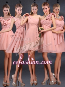 2015 Ruching Chiffon Bridesmaid Dresses in Peach