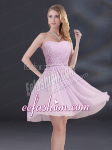 A Line Sweetheart Bridesmaid Dress with Ruhing and Belt