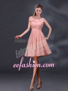 Bateau A Line Bridesmaid Dresses with Appliques and Ruching