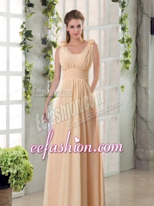 Straps Empire Ruching Hand Made Flowers 2015 Bridesmaid Dresses