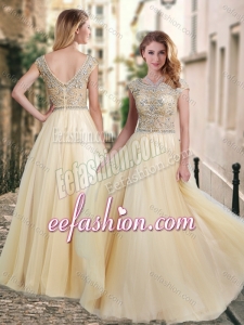 2016 Lovely A Line Beaded Bodice Scoop Bridesmaid Dress in Champagne