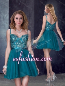 2016 Perfect Spaghetti Straps Applique Short Cheap Prom Dress in Turquoise