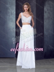 2016 Two Piece Column Straps Applique Cheap Prom Dress in White