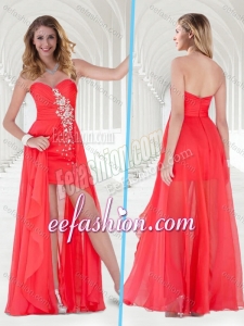 2016 Formal Chiffon Empire Beaded Long Prom Dress in Red