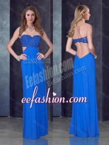2016 Formal Sweetheart Backless Blue Prom Dress with Beading and Appliques