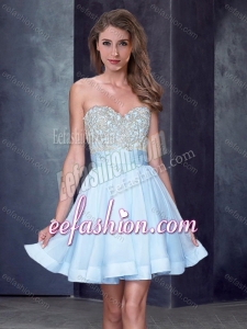 2016 New Style Beaded Sweetheart Short Formal Prom Dress in Light Blue