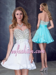 2016 Stylish Short Sweetheart White Prom Dress with Beading in Organza