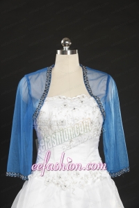 2015 Discount Baby Blue Long Sleeves Wraps with Beading