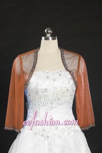 2015 Fashionable Rust Red Long Sleeves Wraps with Beading