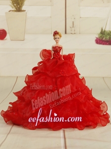Pretty Bowknot Organza Barbie Doll Dress in Red