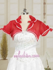 Simple Red Organza Wedding Party Shawls with Beading