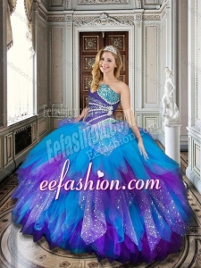 Amazing Baby Blue and Purple Sweet 16 Dress with Beading and Ruffles