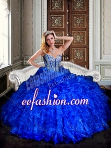 Amazing Visible Boning Royal Blue Quinceanera Dresses with Beading and Ruffles