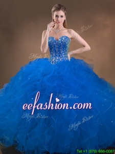Exquisite Big Puffy Beaded and Ruffled Sweet 16 Dress in Blue