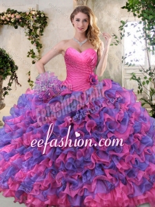 Exquisite Eggplant Purple and Pink Sweet 16 Dress with Ruffled Layers