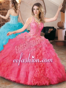 Exquisite Elegant Beaded and Ruffled Quinceanera Dress with Detachable Straps