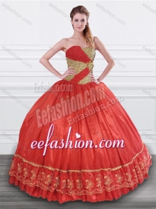 Exquisite Latest Beaded and Applique Taffeta Quinceanera Dress in Red and Gold
