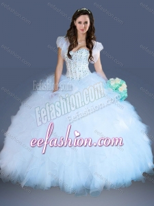 Exquisite Really Puffy Light Blue Quinceanera Dress with Beading and Ruffles