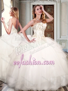 Exquisite Simple Strapless White Quinceanera Dresses with Appliques and Beading