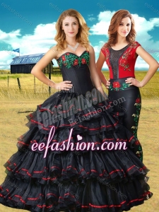 Exquisite Two For One Black Sweet 16 Dress with Embroidery and Ruffled Layers