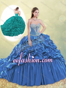 Fashionable Taffeta Blue Quinceanera Dress with Beading and Bubbles