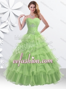 Princess Spring Green Quinceanera Gown with Beading and Ruffled Layers