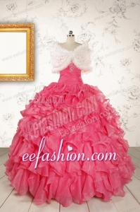 2015 Pretty Beading and Ruffles Hot Pink Quinceanera Dresses with Strapless
