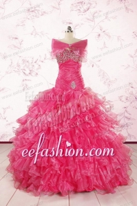 2015 Sweetheart Sequins Ruffles Unique Hot Pink Quinceanera Dresses