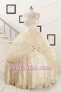 Elegant Appliques 2015 Champagne Quinceanera Dress with Wrap