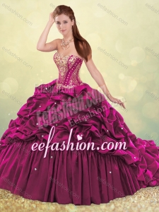 Fashionable Brush Train Teal Quinceanera Dress with Beading and Bubbles