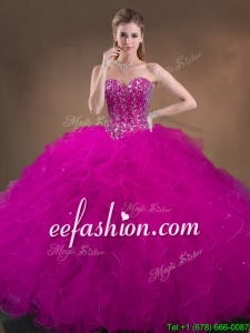 Fashionable Custom Made Beaded and Ruffled Quinceanera Gowns in Hot Pink