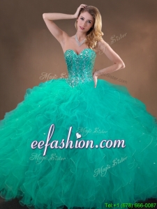 Fashionable New Arrivals Beaded and Ruffles Quinceanera Gowns in Turquoise