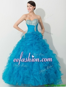 Fashionable Princess Baby Blue Quinceanera Gown with Beading and Ruffles