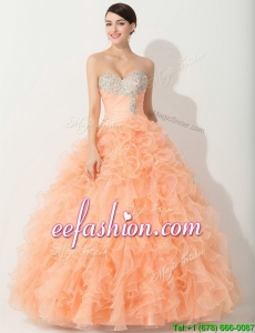 Fashionable Princess Orange Quinceanera Gown with Beading and Ruffles