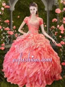 Fashionable Puffy Skirt Beaded and Ruffled Quinceanera Dress in Orange Red