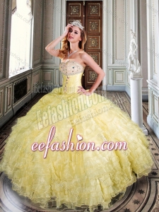 Fashionable Sweetheart Yellow Sweet 16 Dress with Beading and Ruffles