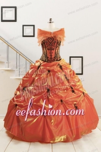 Orange Red and Black Sweetheart Appliques Quinceanera Dresses with Wraps