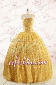 Romantic Sequins Yellow Quinceanera Dress with Straples