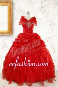 Sweetheart Ball Gown Beading 2015 Prefect Red Quinceanera Dresses