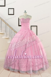 Pretty Baby Pink Quinceanera Dresses with Beading and Appliques for 2015
