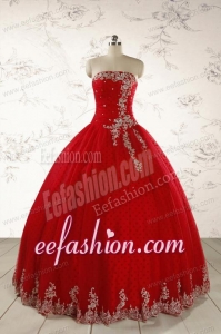 Elegant Red Strapless Quinceanera Dresses for 2015