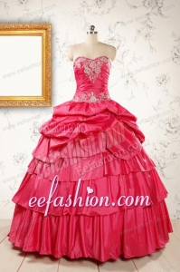 Most Popular Coral Red Sweet 16 Dresses with Appliques