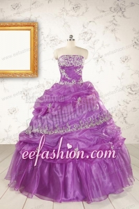 Pretty Strapless Lilac Quinceanera Dresses with Appliques for 2015
